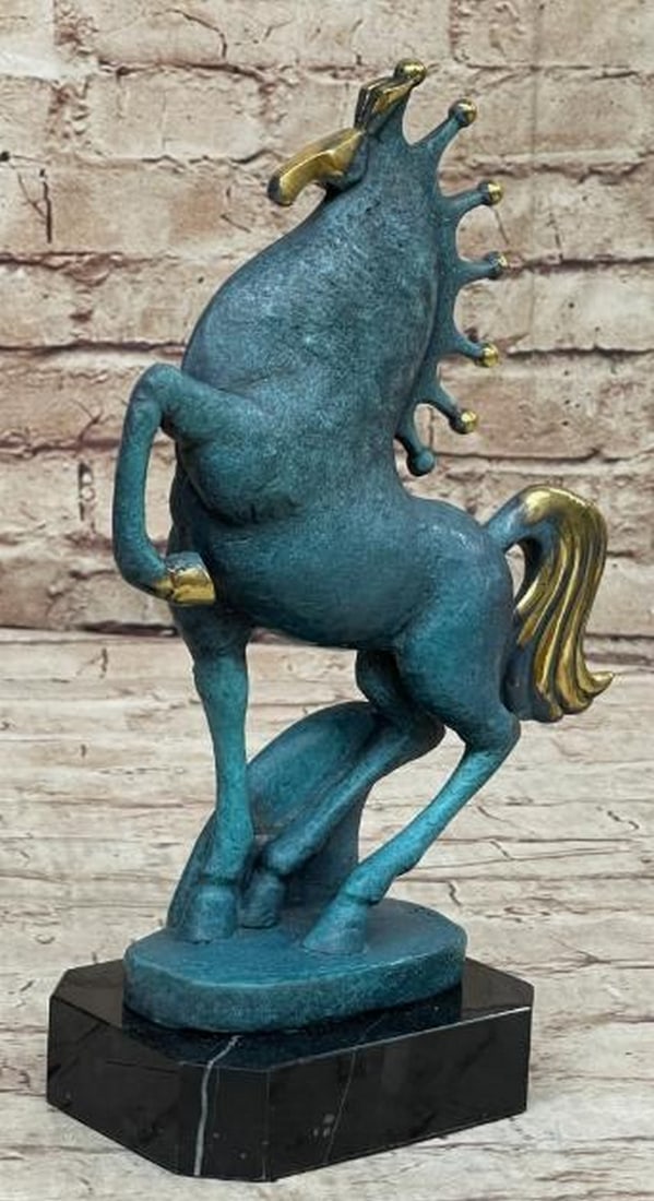 Majestic Motion: Abstract Horse Bronze Sculpture: Majestic Motion: Abstract Horse Bronze Sculpture This modern abstract bronze sculpture presents a stylized horse in dynamic form, finished in a rich blue patina that evokes both strength and serenity