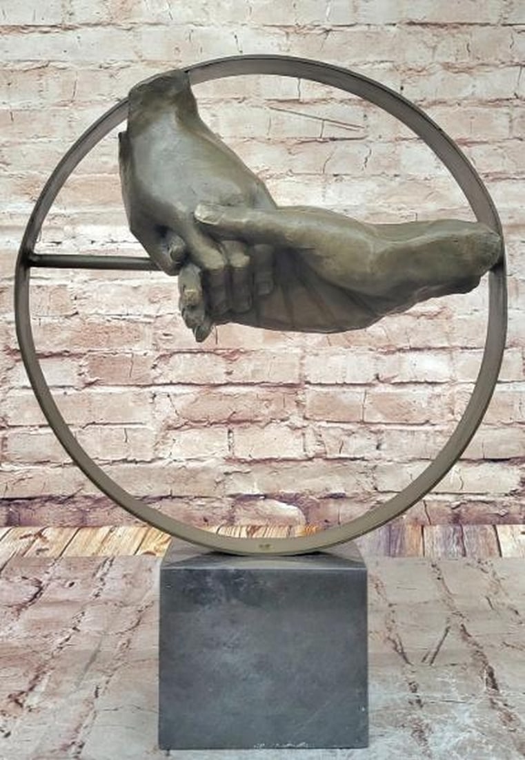 Eternal Pact Bronze Sculpture: Eternal Pact Bronze Sculpture This reproduction bronze sculpture, inspired by the visionary surrealism of Salvador Dalí, presents a strikingly abstract interpretation of a handshake, two detailed ha