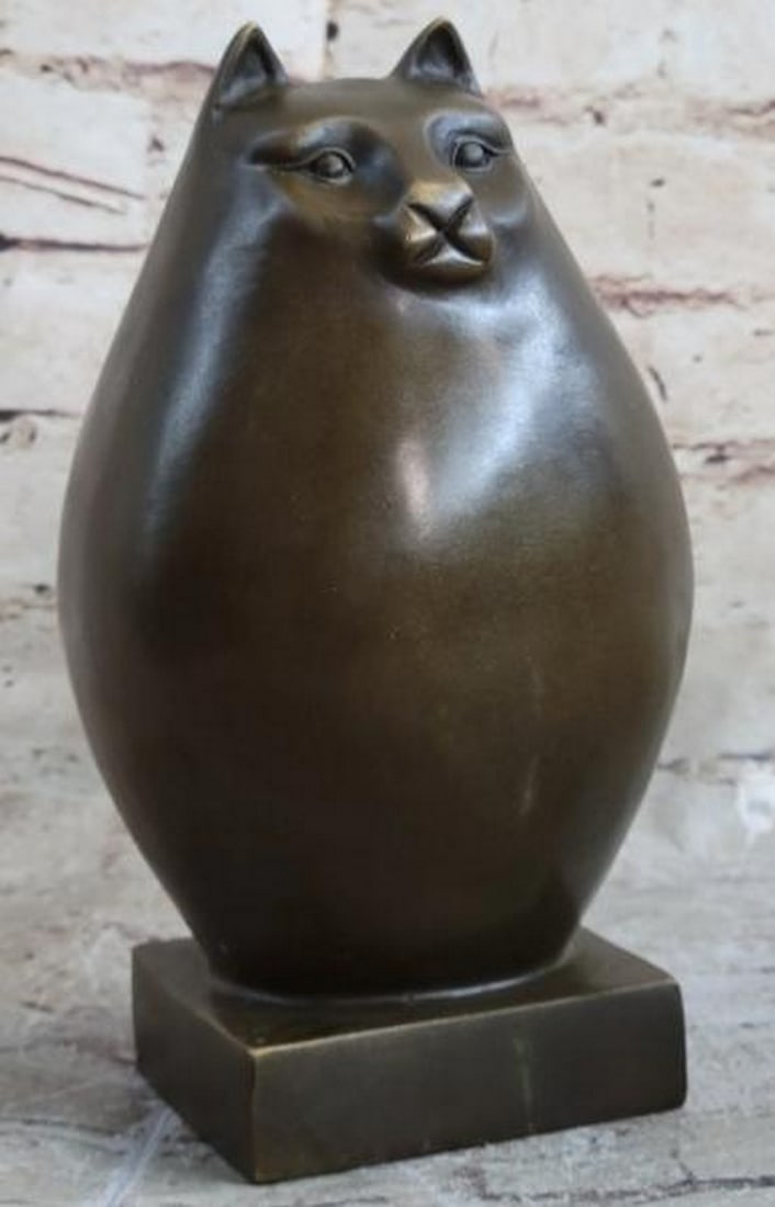 Chonky Charm Fat Cat Bronze Sculpture: Chonky Charm Fat Cat Bronze Sculpture Playful and bold, this is a delightful abstract reproduction bronze sculpture inspired by the signature voluminous style of Fernando Botero, and it bears his nam