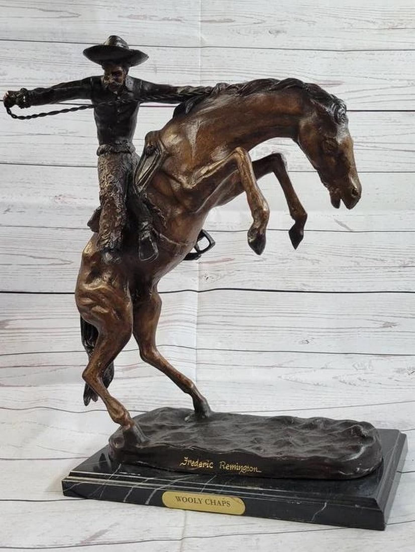 Riding into Legend 'Wooly Chaps' Bronze Sculpture A Western Cowboy Marvel by Remington - 16" x 17" (1 of 6)