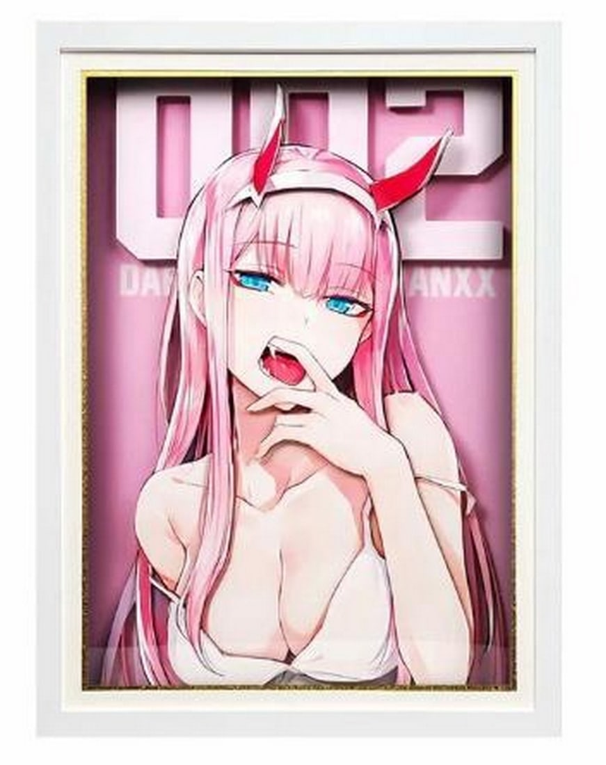 3D Paper Art Featuring Zero Two in White Frame: 3D Paper Art Featuring Zero Two in White Frame Bold, iconic, and beautifully crafted, this 3D paper art features Zero Two from DARLING in the FRANXX in a layered, dynamic design that captures her eni