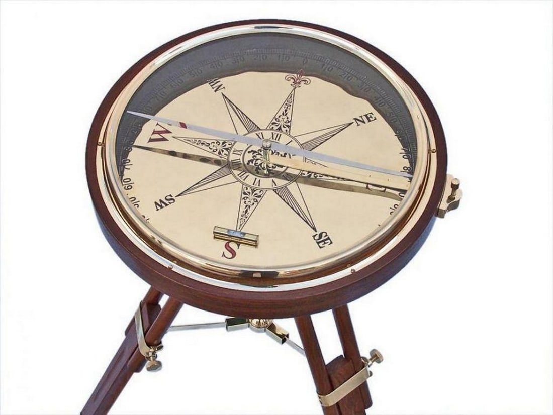Decorative Wooden Brass Compass Table 23" (1 of 3)