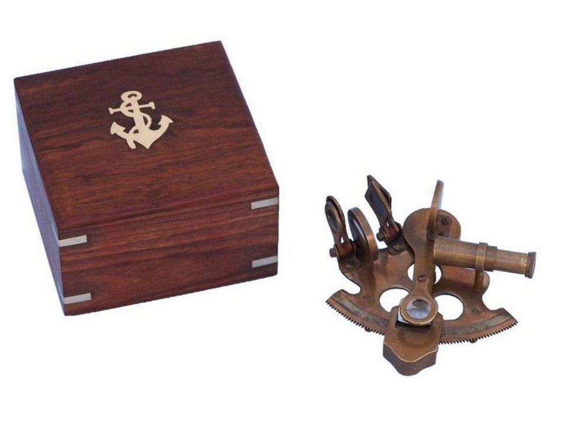 Scout's Antique Brass Sextant with Rosewood Box 4" (1 of 3)