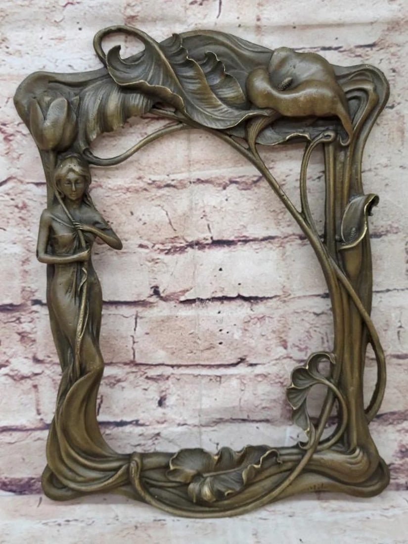 Bronze Art Deco Wall Mount Sculpture - Beautiful Woman Holding Tulip Flower by Milo - 12" x 8.5": Bronze Art Deco Wall Mount Sculpture - Beautiful Woman Holding Tulip Flower by Milo - 12" x 8.5" Elevate your living space with the captivating allure of the Bronze Art Deco Wall Mount Sculpt