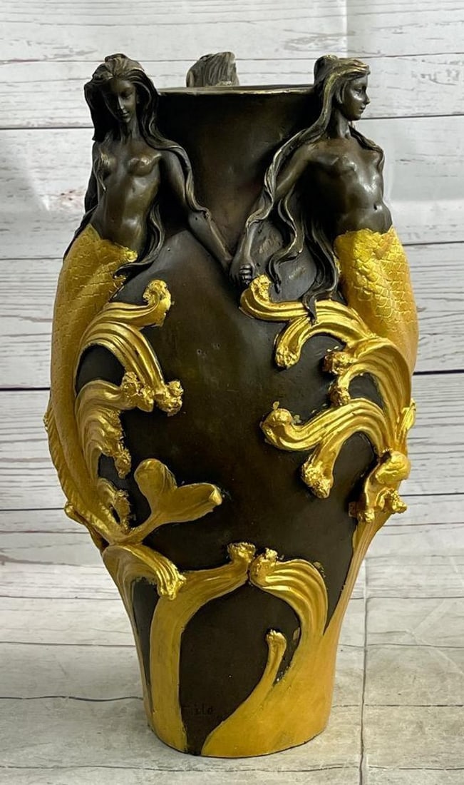 Art Nouveau Mermaid Original Bronze Vase - 14.5" x 7.5" (1 of 6)