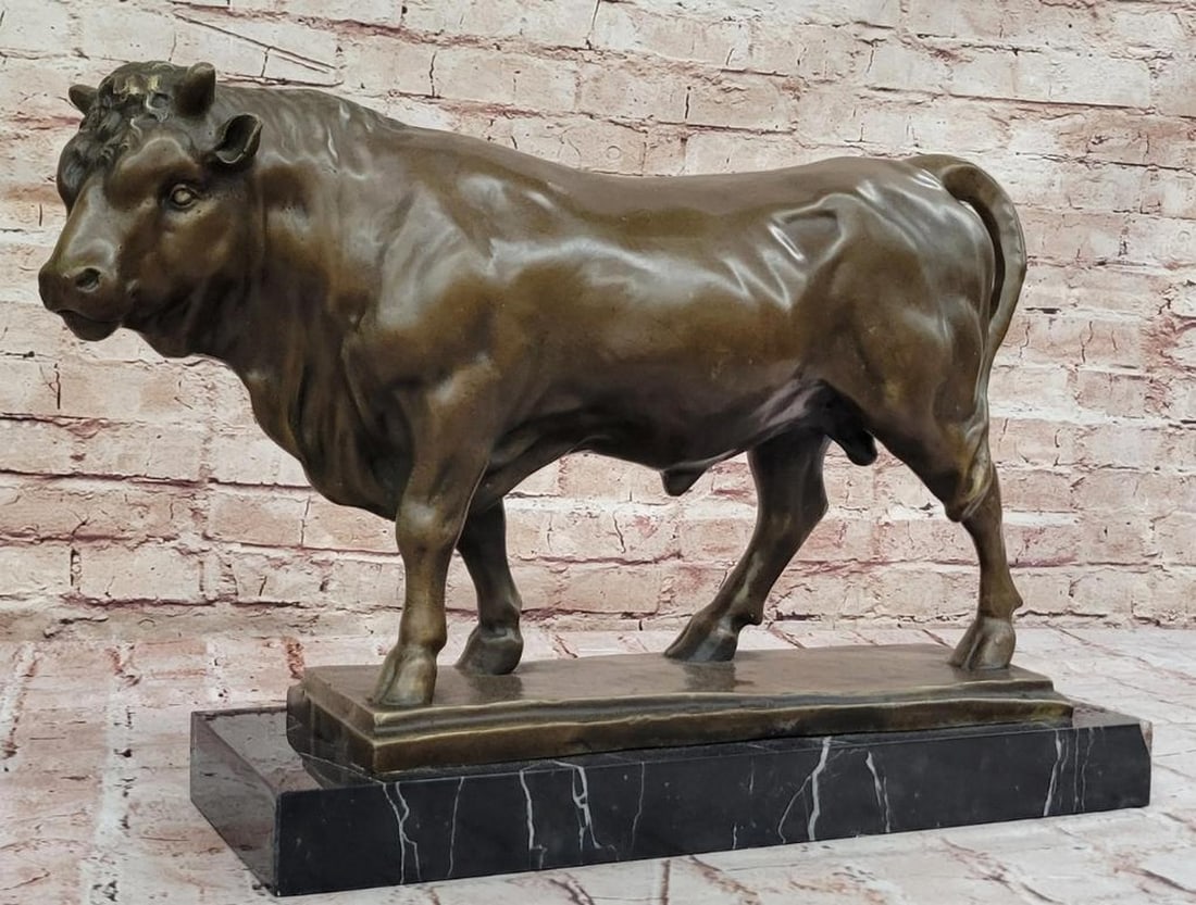 Sturdy Bronze Bull Sculpture on Marble Base by Barye – 13" x 19" (1 of 6)
