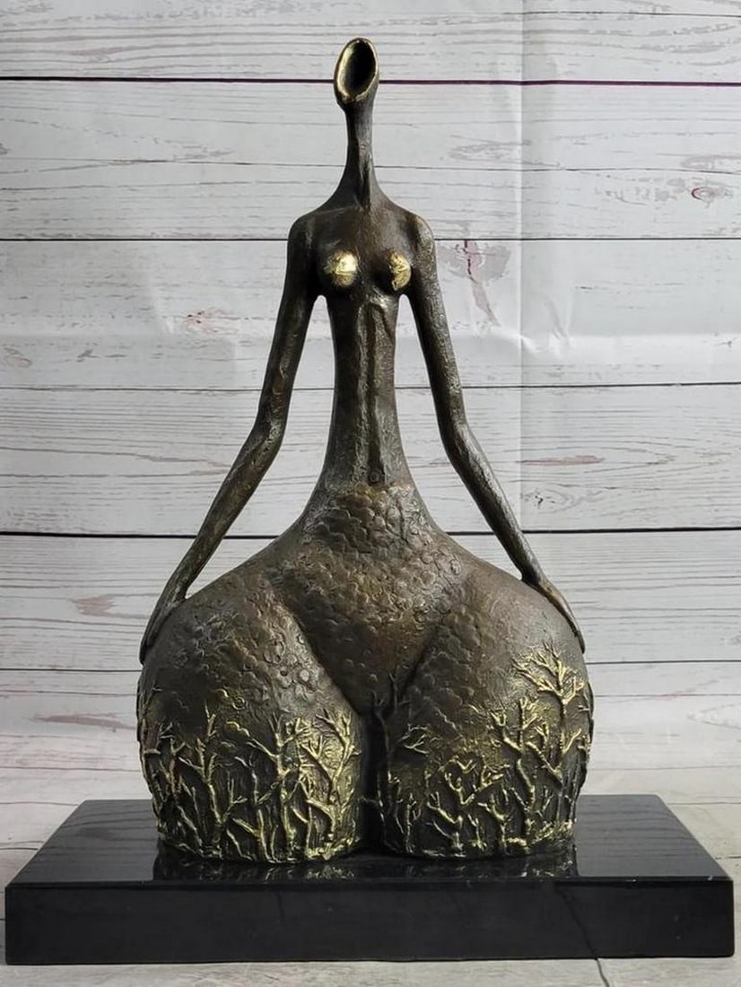 Curvy Wide Waist Female Abstract Fernando Botero Inspired Bronze Sculpture - 15" x 11": Curvy Wide Waist Female Abstract Fernando Botero Inspired Bronze Sculpture - 15" x 11" Unveil the allure of "Curvy Wide Waist Female," a 100% bronze abstract sculpture inspired by the