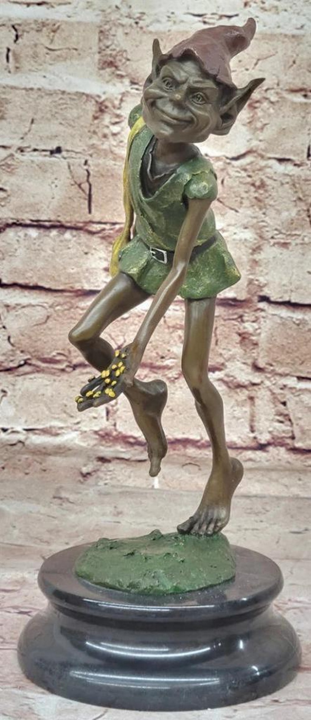 Signed Original Leprechaun Bronze Sculpture by Juno with Multicolor Patina on Marble Base - 11" x 6" (1 of 6)