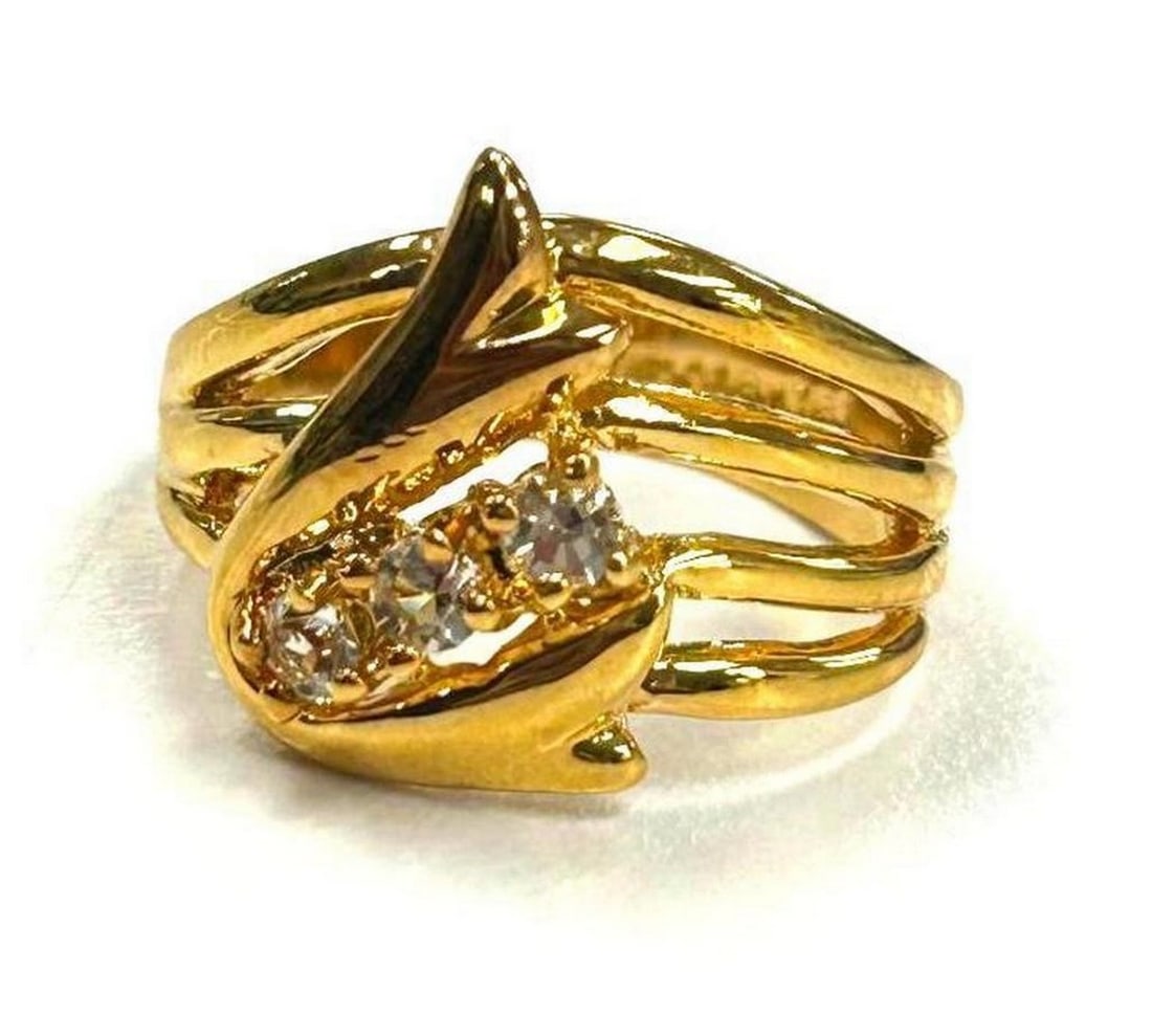 Woven Banded Crown White Moissanite Gemstones 18KTGP Ring Size 8 (1 of 5)