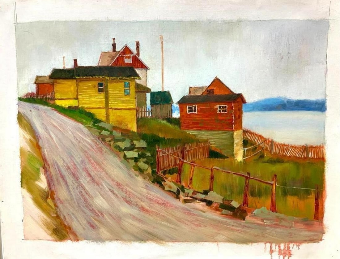 Original 28" X 20" Acrylic Of Musgravetown NewFoundland Inspired By Alan Caswell Collier, O.S.A,: Original 28" X 20" Acrylic Of Musgravetown NewFoundland Inspired By Alan Caswell Collier, O.S.A, R.C.A (1911-1990) Alan Collier was a prominent Canadian artist known for his contributions to