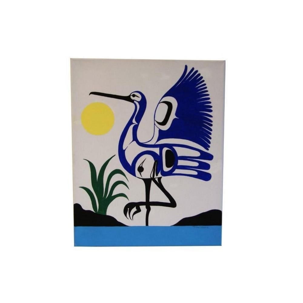 20" x 16" Original Blue Heron Canvas Painting by Tyrone Joseph (1 of 1)
