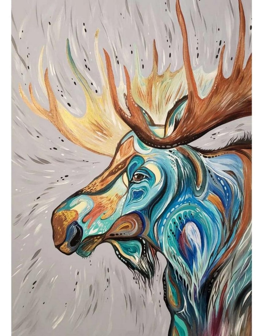 12" x 14" Cree Style Moose by Carla Joseph Framed Art Print (1 of 2)