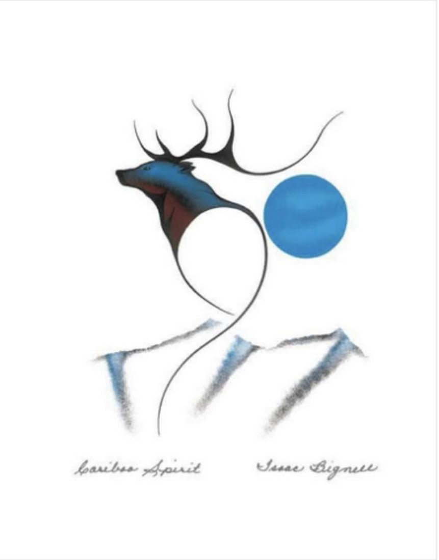 12" x 14" Cariboo Spirit Framed Art Print by Isaac Bignell: 12" x 14" Cariboo Spirit Framed Art Print by Isaac Bignell Isaac Bignell was a Cree painter, born in 1958 on the Pas Reserve, 400 miles north of Winnipeg in Manitoba. Isaac moved to Winnipeg,