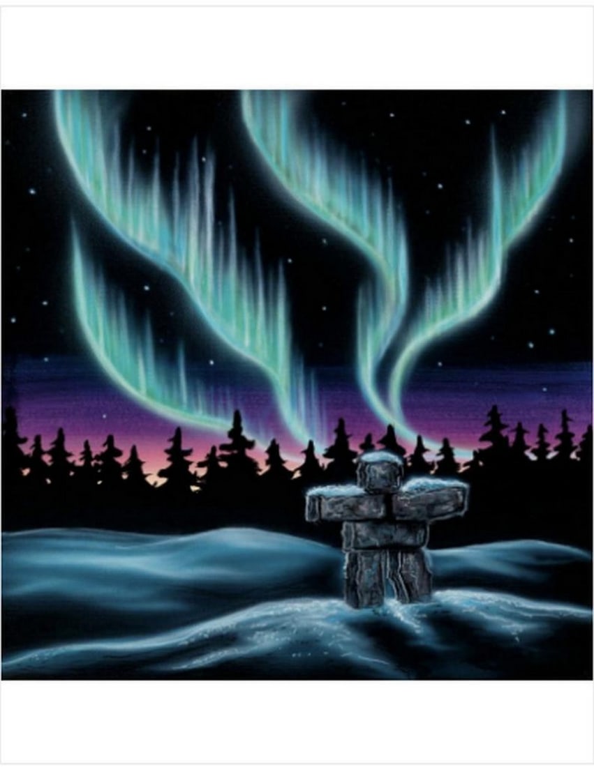 12" x 14?? Sky Dance - Inukshuk Framed Print by Amy Keller-Rempp: 12" x 14” Sky Dance - Inukshuk Framed Print by Amy Keller-Rempp Amy Keller-Rempp is Métis, the daughter of a hard-working German-born pipeline worker (Dale) and a proud and nurturing Tyendi