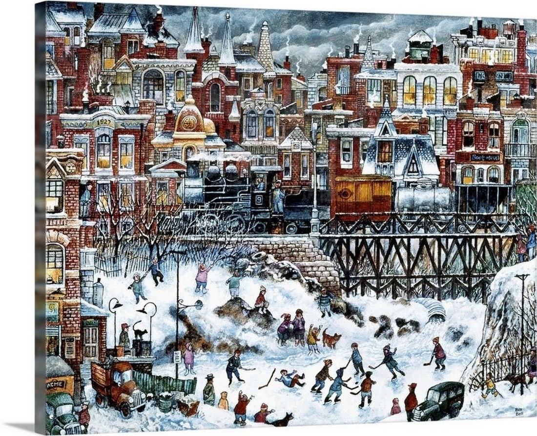 Hockey Night" by Bill Bell Wall Art Canvas Reproduction - 24" x 30 (1 of 2)