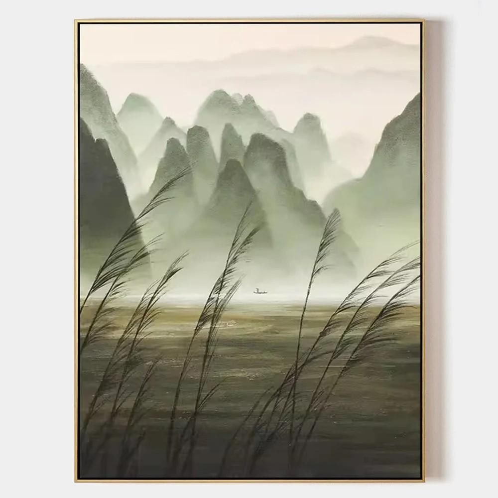 Framed Green Landscape Oil Painting Canvas Wall Art: Framed Green Landscape Oil Painting Canvas Wall Art Bring a touch of nature indoors with this framed green landscape oil painting on canvas. Soft brushstrokes and rich, earthy tones create a peaceful