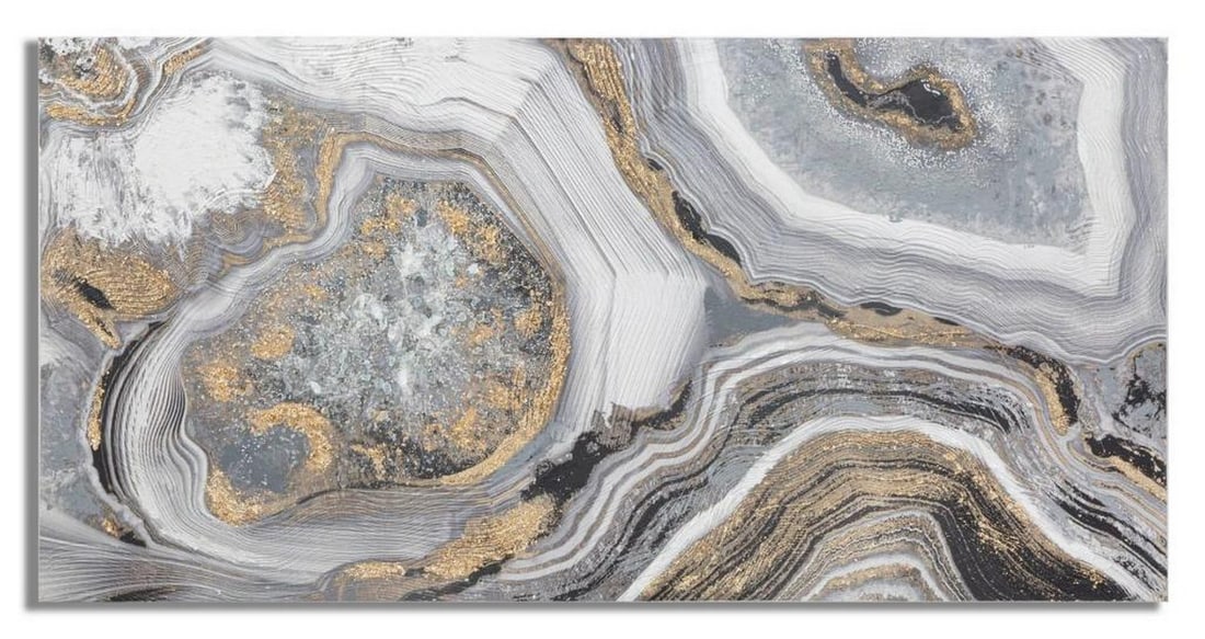 Textured Canvas Painting with Grey and Gold Tones - 24" x 47" (1 of 6)