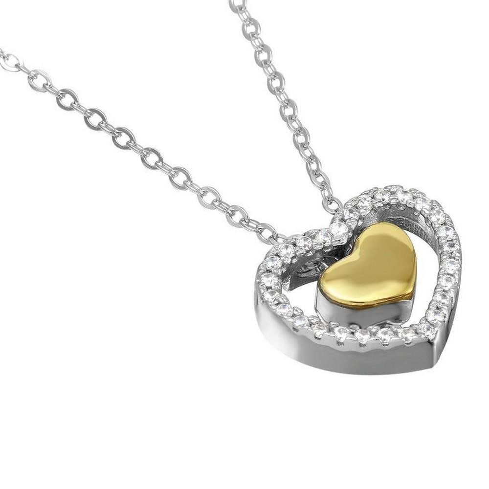 16"+2" Rhodium and Gold-Plated 15mm Floating CZ Hearts Necklace with Adjustable Chain (1 of 2)