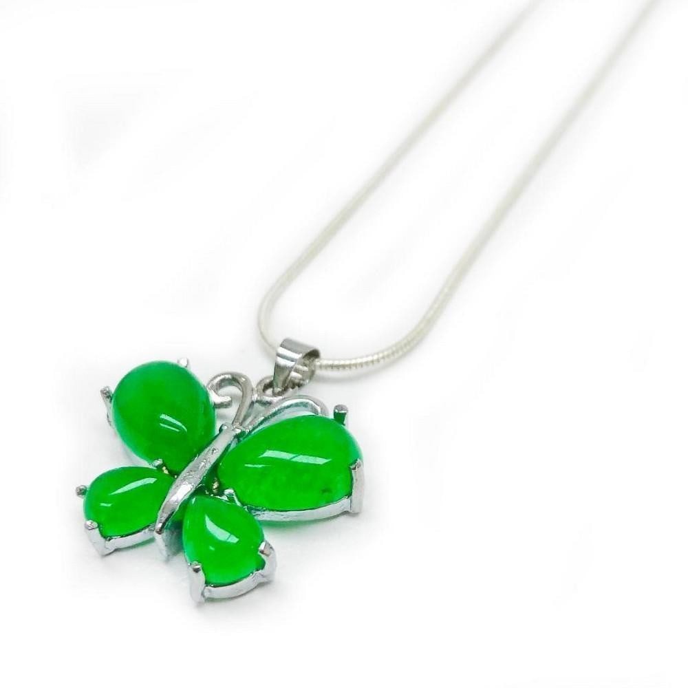 Asian Green Jade Butterfly Pendant Accompanied By 925 Sterling Silver Necklace: Asian Green Jade Butterfly Pendant Accompanied By 925 Sterling Silver Necklace. See Photos For Further Inspection.In Chinese culture the butterfly is a symbol of love, making this a perfect gift for