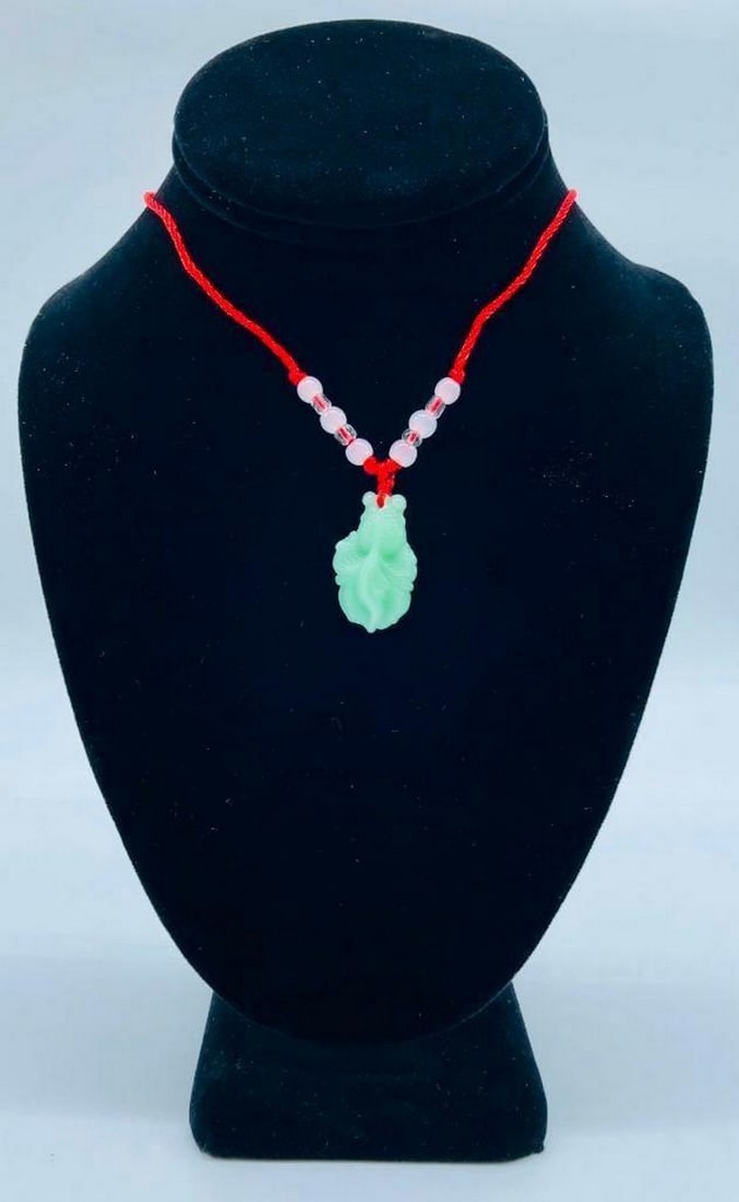 Asian Green Jade Carved Koi Fish Pendant Paired With Braided Rope Necklace: Asian Green Jade Carved Koi Fish Pendant Paired With Braided Rope Necklace. Please View Photos For Further Details.