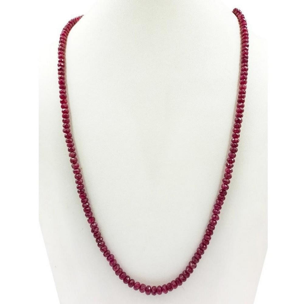 126.87ct Polished Ruby Faceted Beaded Necklace: 126.87ct Polished Ruby Faceted Beaded Necklace Beads Diameter - 4.6 to 5.8mm Length Of Necklace - 45cms Weight In Carats - 126.87ct View Photos For Further Details.