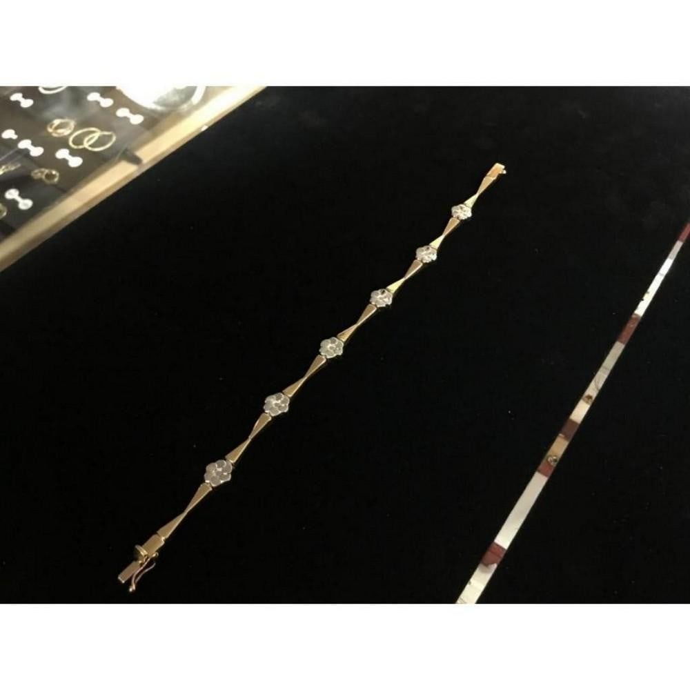 Ladies Italian 14K Gold Custom Flower Link Bracelet (1 of 3)