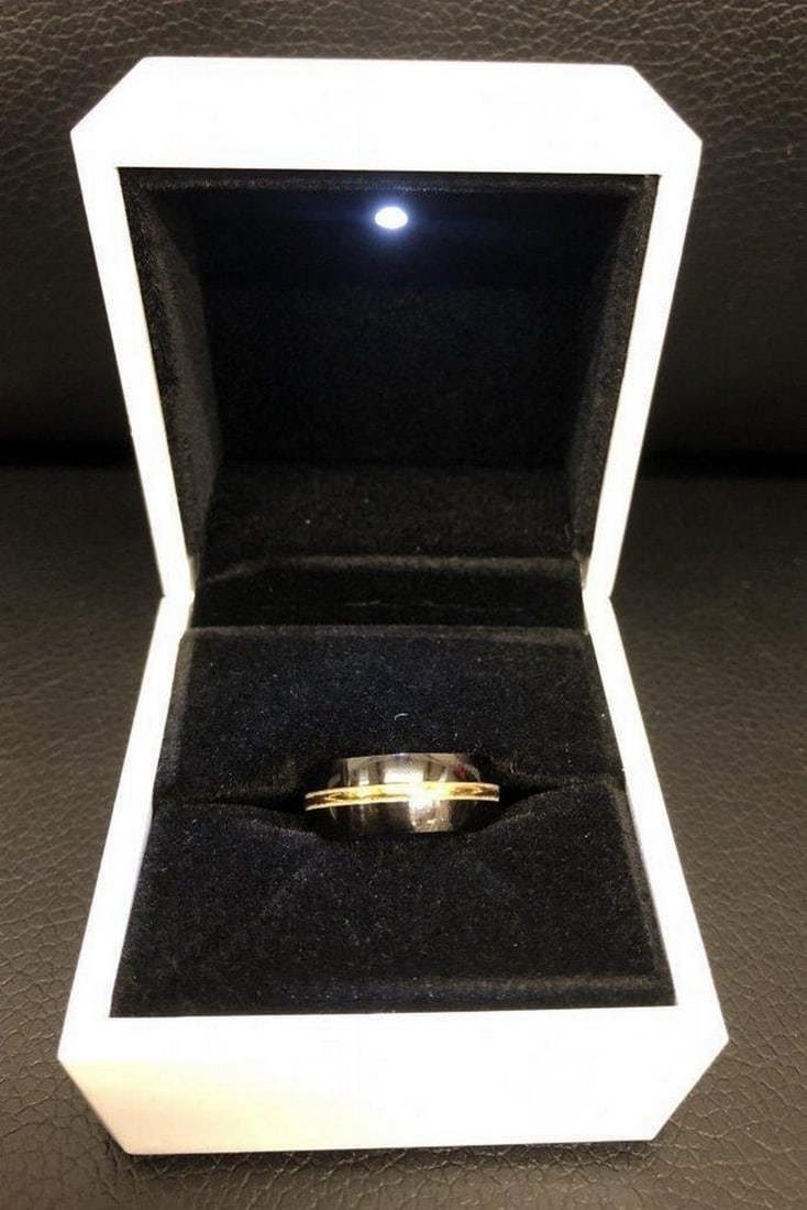 Ladies Titanium Black & Gold Engagement Ring, Brand New, Size 8. Comes In White Enameled LED (1 of 3)
