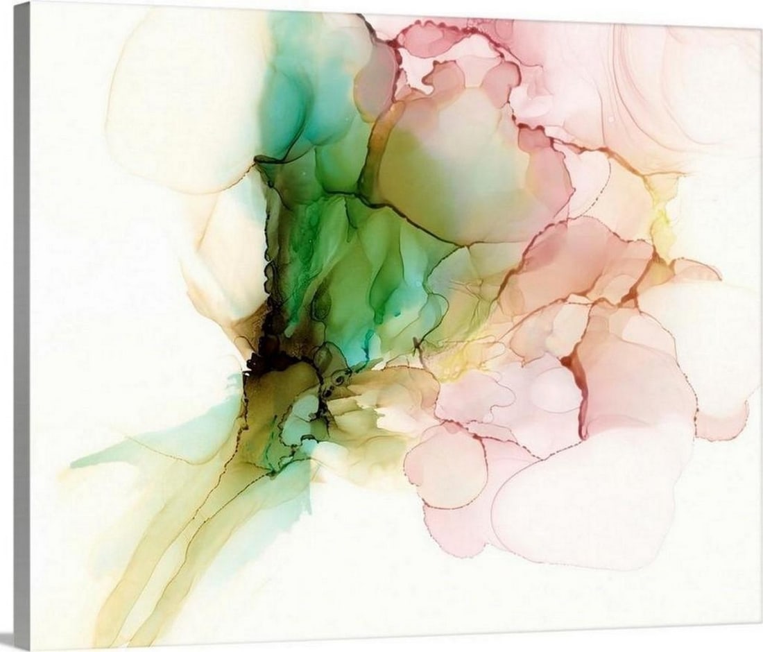 Pink and Turquoise Bloom I Canvas Reproduction By Jennifer Goldberger: Pink and Turquoise Bloom I Canvas Reproduction By Jennifer Goldberger Jennifer uses her flexibility of style and technical control of painting and drawing to create art that is diverse yet linked