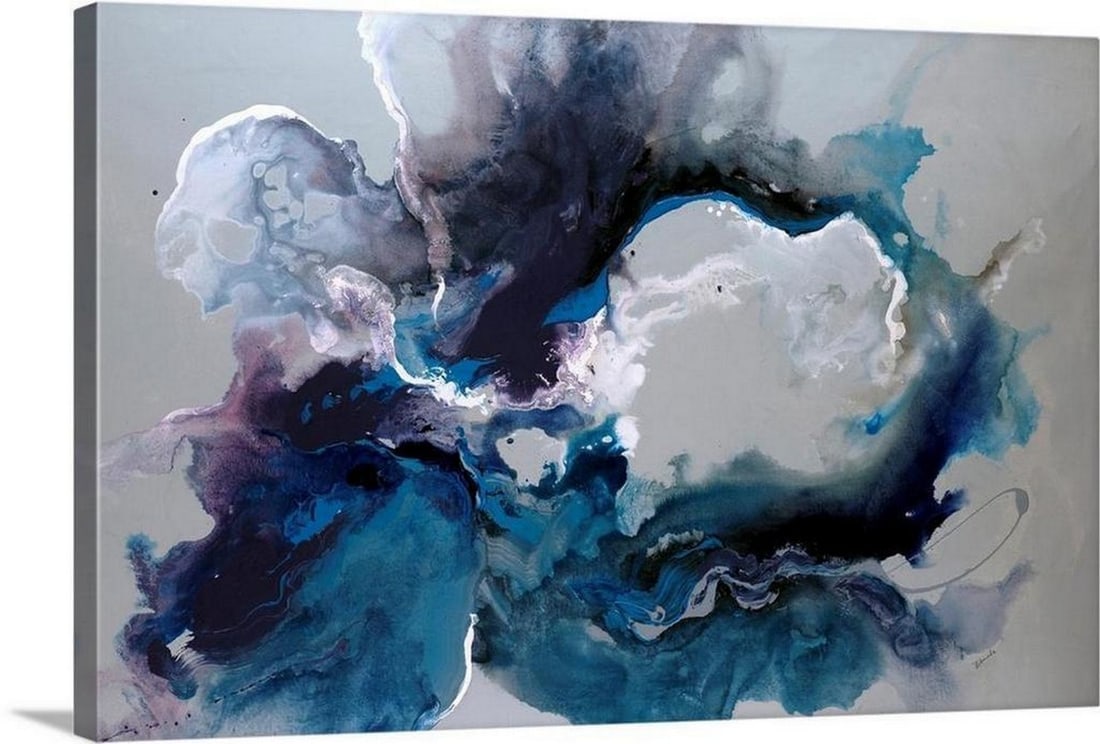 Stunning Cerulean Waters Canvas Reproduction Print: Stunning Cerulean Waters Canvas Reproduction Print A horizontal abstract wall art of bleeding wet paint forming amorphous wet shapes, incorporates stunning blue shades. Artist: Sydney Edmunds Wheth