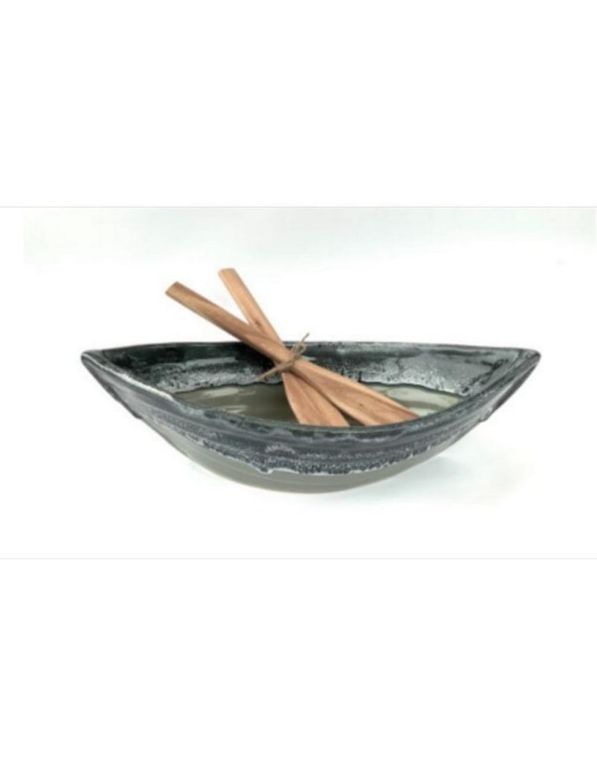 River Rock Dory Serving Bowl: River Rock Dory Serving Bowl The River Rock Dory Serving Bowl features a unique design inspired by the shape of a traditional dory boat, with a textured, stone-like finish reminiscent of river rocks.