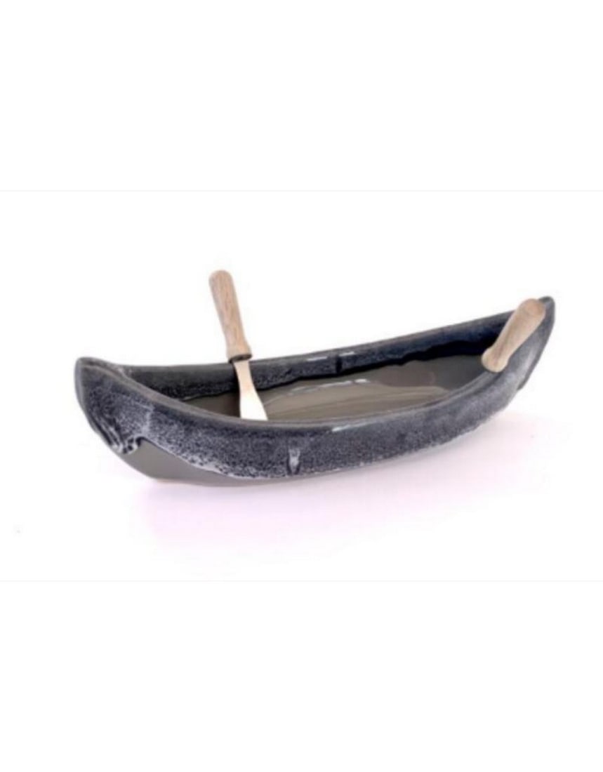 River Rock Ceramic Canoe Dip Pot (1 of 1)