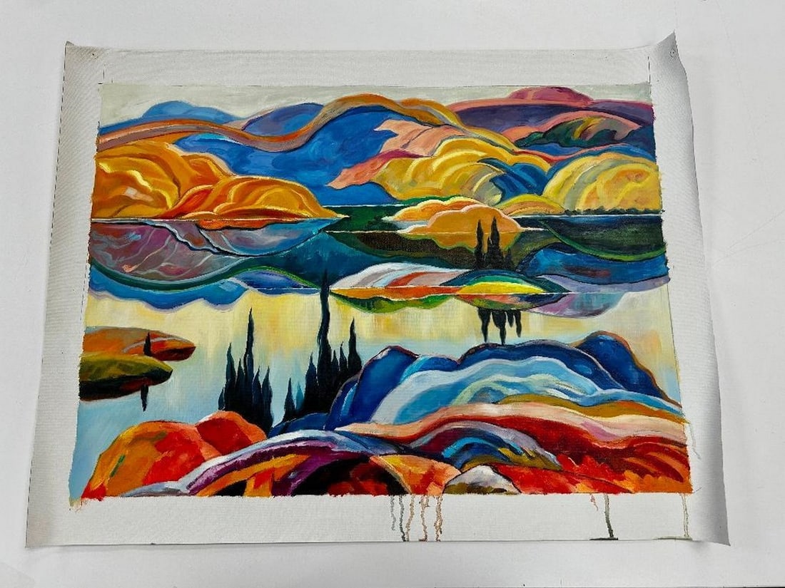 Original 28" X 20" Acrylic Of Mirror Lake Inspired By Franklin Carmichael (1890-1945) (1 of 4)