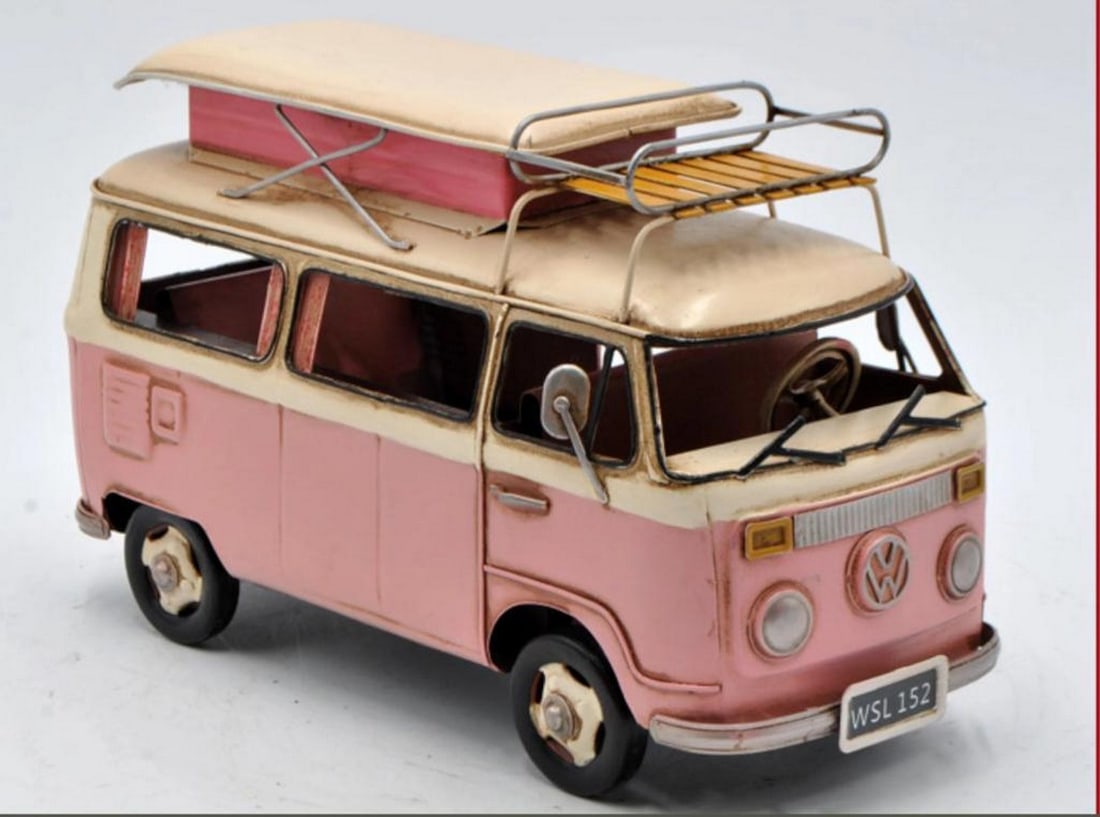 1966 Vintage Like Camping Bus Die Cast Figurine: 1966 Vintage Like Camping Bus Die Cast Figurine Beautifully handmade and so each piece is a unique collectible and show piece for your home! Total Dimensions: Height 6" x Width 10" Approxim