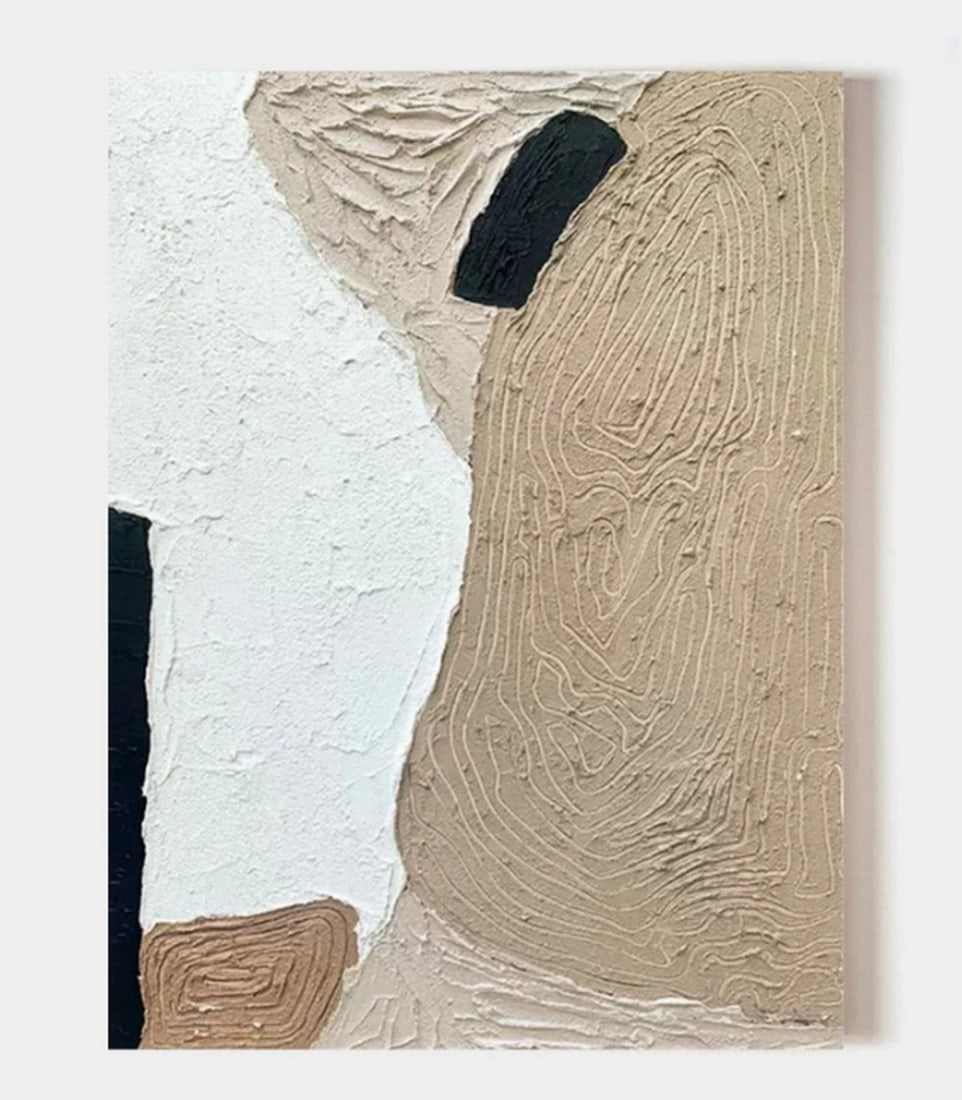 Abstract Textures in Neutral Tones Canvas Painting: Abstract Textures in Neutral Tones Canvas Painting This painting features an abstract composition with textured swirls and patterns in neutral tones. The artwork predominantly uses shades of beige, wh