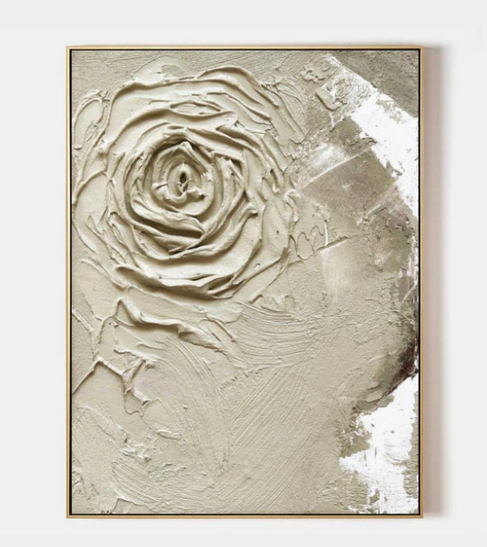 Textured Rose in Monochrome Minimalist Painting: Textured Rose in Monochrome Minimalist Painting This striking artwork features a rose depicted in monochromatic tones, brought to life through thick, layered strokes that lend a three-dimensional qual