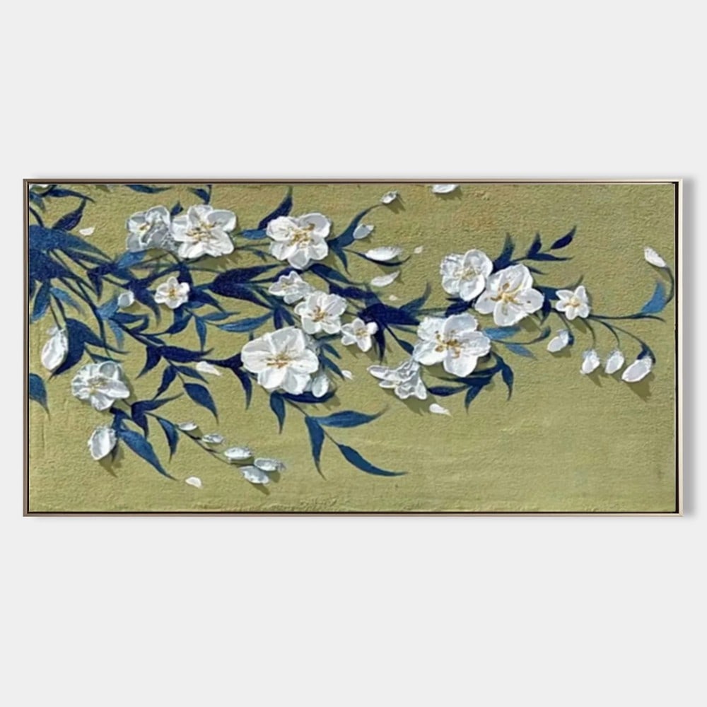 3D White Flowers Wasabi-Sabi Inspired Oil Canvas Painting: 3D White Flowers Wasabi-Sabi Inspired Oil Canvas Painting The 3D White Flowers Wasabi-Sabi Inspired oil canvas painting captures the beauty of imperfection through textured, three-dimensional
