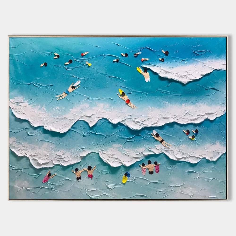 "Beach Life" Plaster Art Textured Original Canvas Painting (1 of 2)
