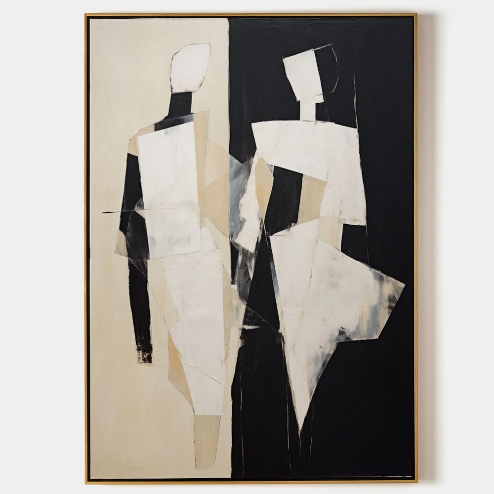 Black & Beige Couple Abstract Contemporary Minimalist Canvas Painting: Black & Beige Couple Abstract Contemporary Minimalist Canvas Painting The Black & Beige Couple Abstract canvas painting captures the essence of connection through minimalist design. Bold blac