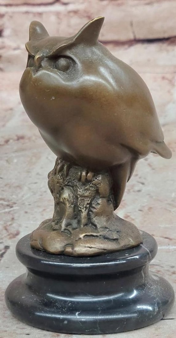 Milo Signed Owl Bronze Sculpture on Marble Base – 5" x 2.5" (1 of 6)