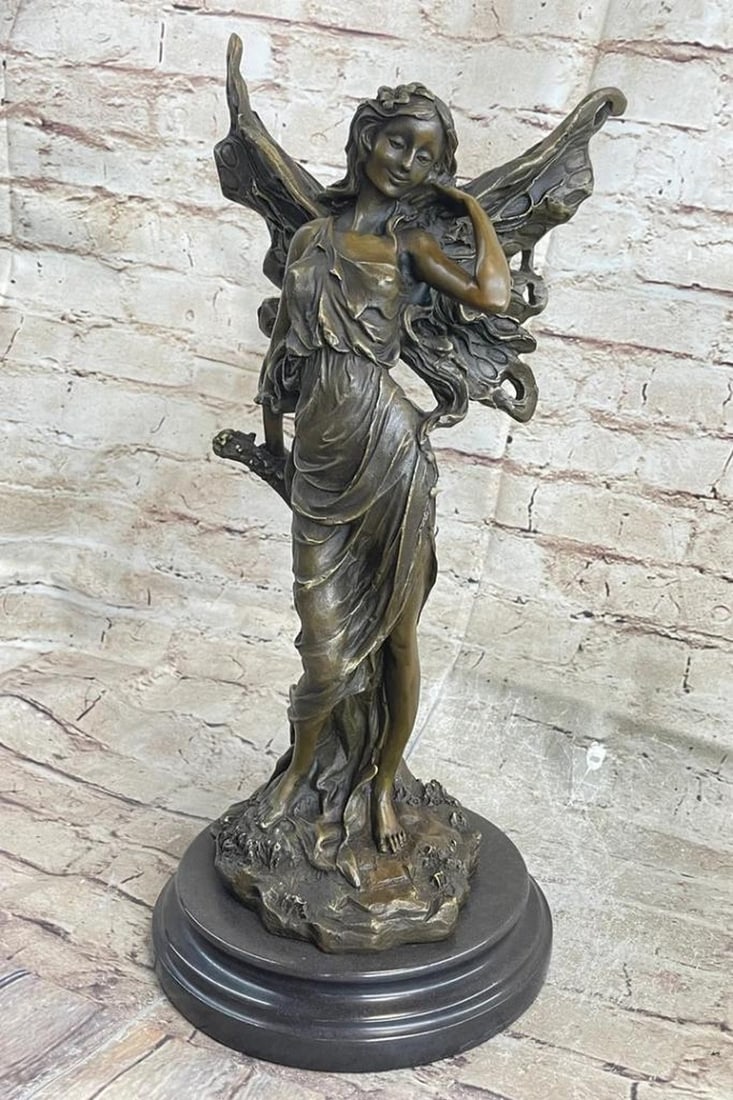 Dreamweaver's Delight Fantasy Fairy Signed Original Bronze Art Sculpture on Marble Base - 16" x 7.5": Dreamweaver's Delight Fantasy Fairy Signed Original Bronze Art Sculpture on Marble Base - 16" x 7.5" This captivating bronze sculpture beautifully captures the spirit of youthful daydreami