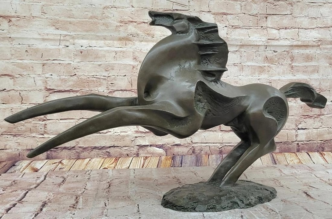 Majestic Abstract Stallion Bronze Sculpture by Milo 14.5" x 30": Majestic Abstract Stallion Bronze Sculpture by Milo 14.5" x 30" This striking abstract stallion sculpture by Miguel Lopez, known as Milo, captures the raw power and fluid motion of a galloping