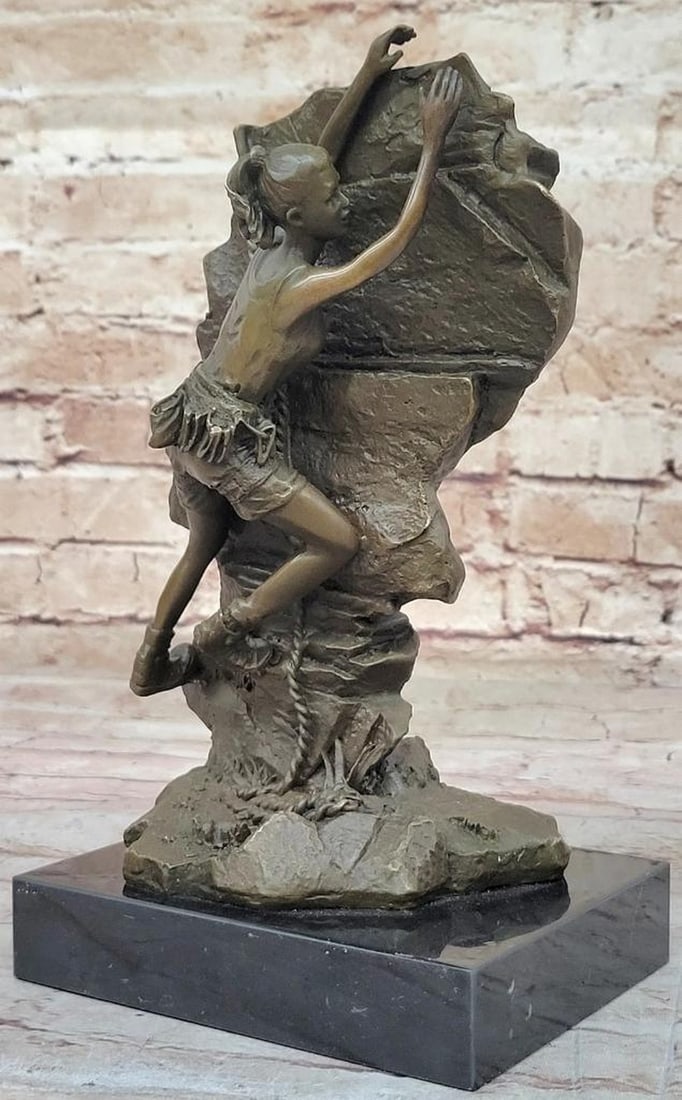 Art Deco Female Rock Climber Original Bronze Sculpture Signed by Mario Nick - 10.5" x 6": Art Deco Female Rock Climber Original Bronze Sculpture Signed by Mario Nick - 10.5" x 6" Embark on an artistic journey with our Art Deco Female Rock Climber Bronze Sculpture, expertly crafted