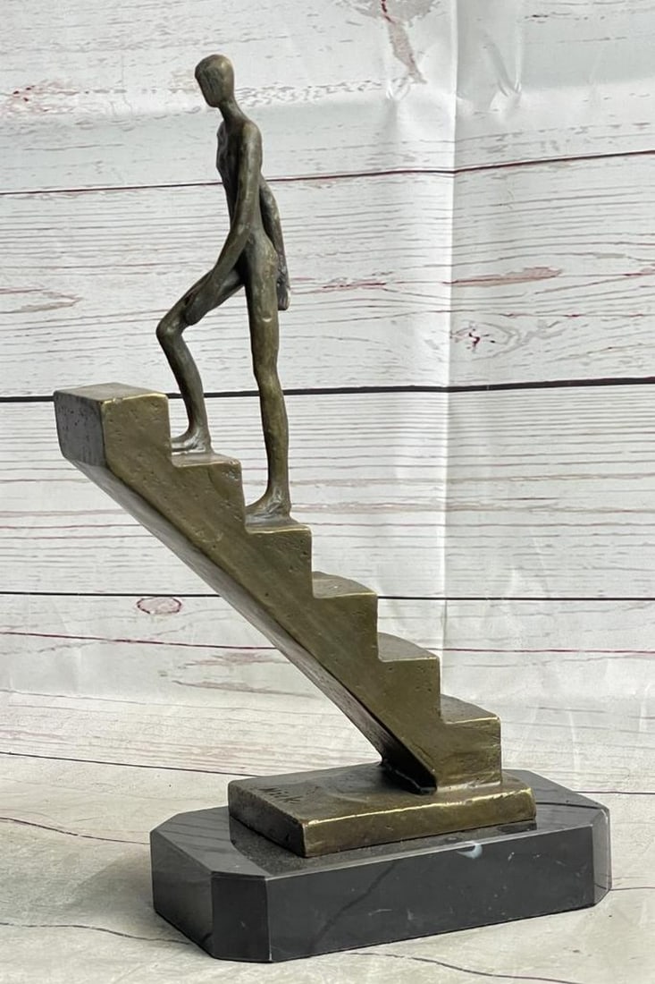 Climbing Stairs Signed Original Bronze Sculpture by Mario Nick - 12" x 8.5": Climbing Stairs Signed Original Bronze Sculpture by Mario Nick - 12" x 8.5" Immerse yourself in the mesmerizing world of abstract modern art with Mario Nick's signed original sculpture ti
