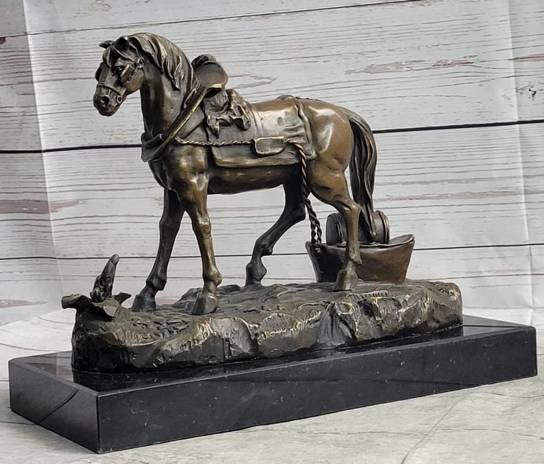 Barye Inspired Working Horse Bronze Sculpture On Marble Base - 9" x 11" (1 of 7)