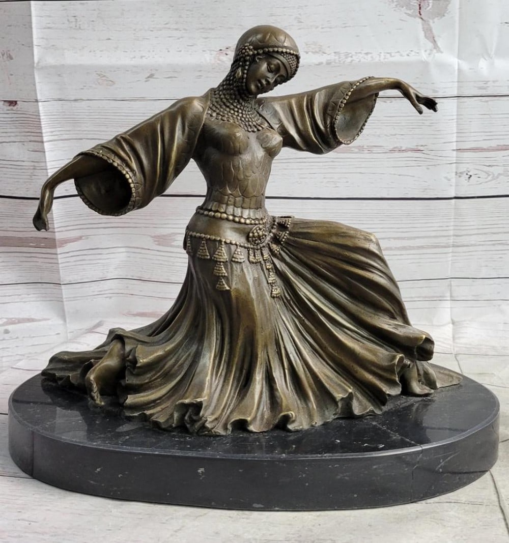 Graceful Turkish Georgian Dancer Bronze Sculpture Statue Mounted On Marble Base - 15lbs (1 of 6)