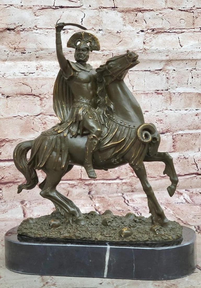 Mounted Roman Centurion Bronze Sculpture by Kamiko – 11" x 9": Mounted Roman Centurion Bronze Sculpture by Kamiko – 11" x 9" Presenting a dynamic bronze sculpture of a Roman Cavalry Centurion Soldier on horseback, created by the artist Kamiko. Crafted