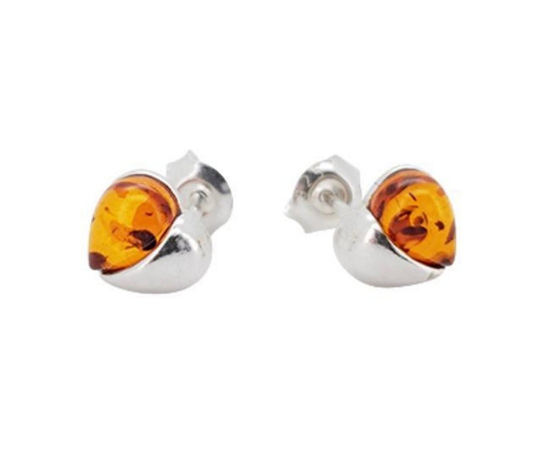 Half Amber Heart Sterling Silver Stud Earrings (1 of 2)