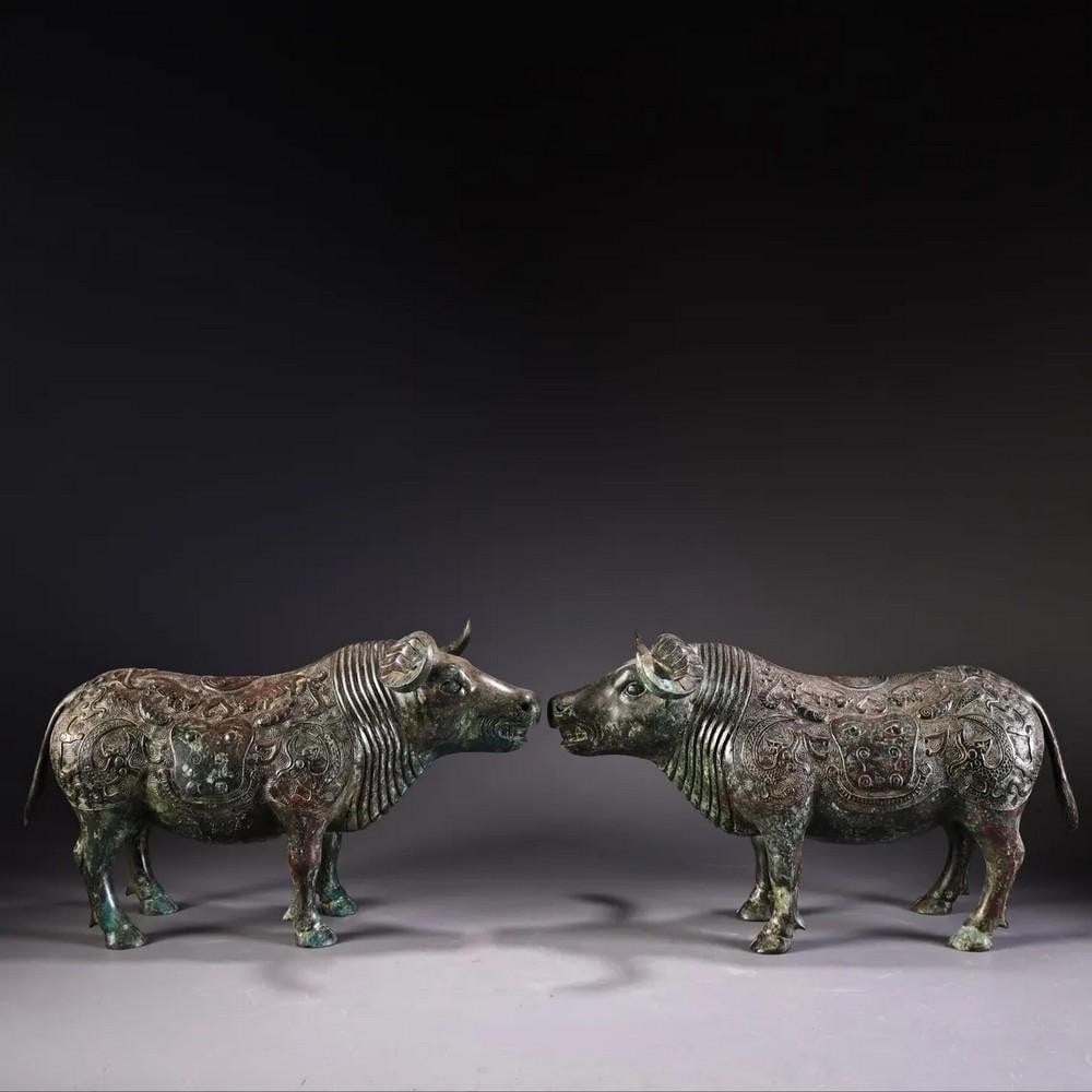 Antique Pair of Bronze Ox Statues (1 of 7)