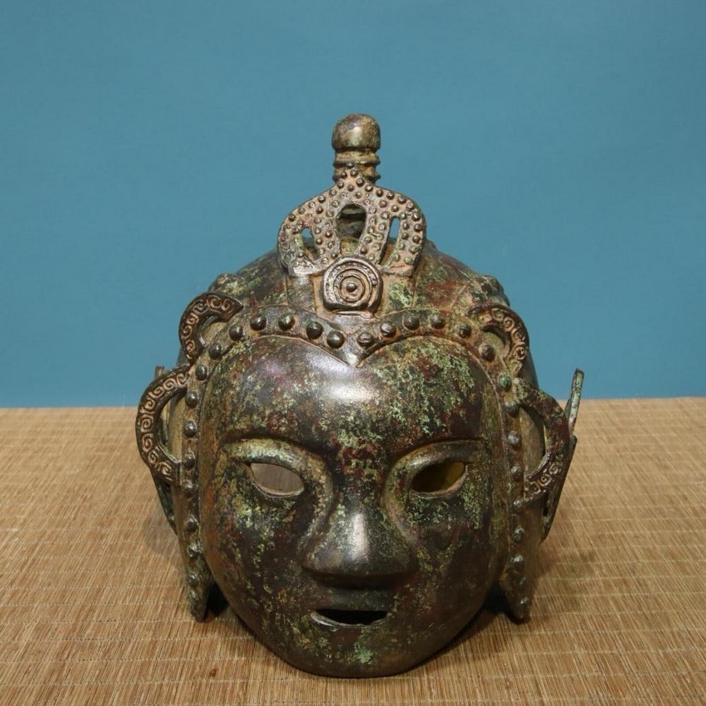 Handcrafted Chinese Bronze Mask and Helmet Statue (1 of 6)