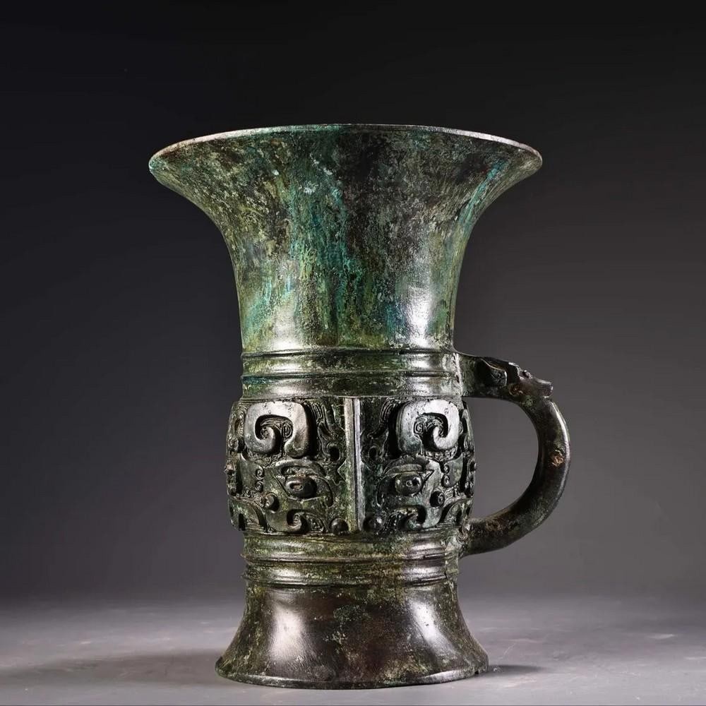 Chinese Antique Bronze Animal Pattern Wine Cup Statue (1 of 6)